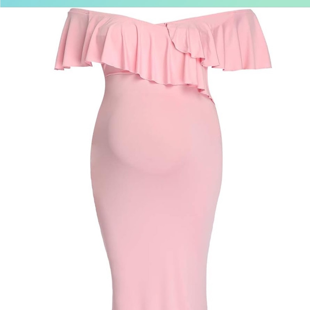 Off-Shoulder Ruffle Maternity Dress - Pink
